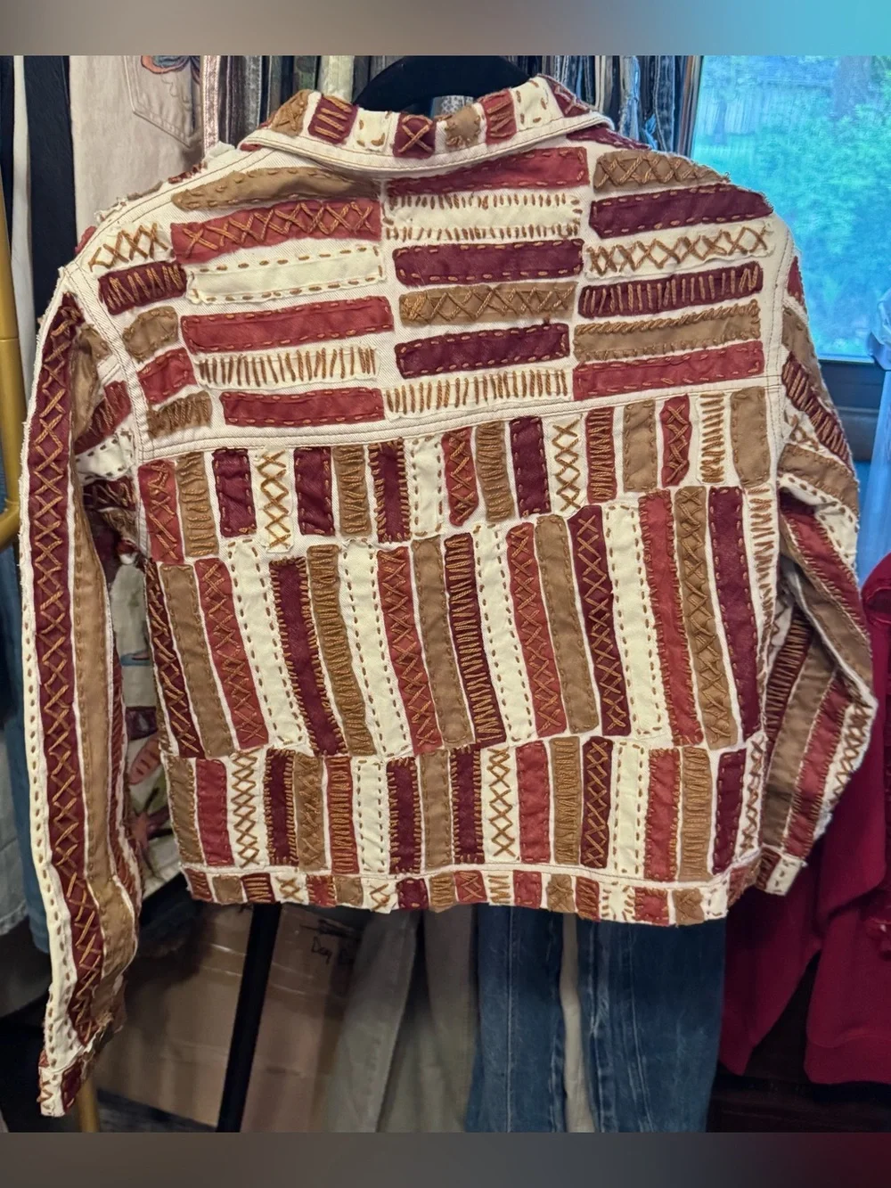 NWT Free People Isabela Capeto Divertisa Jacket - off white brown red - Medium - Picture 6 of 8